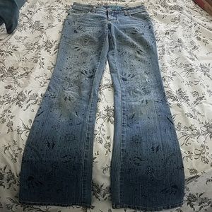 Delias distressed doodled flare jeans